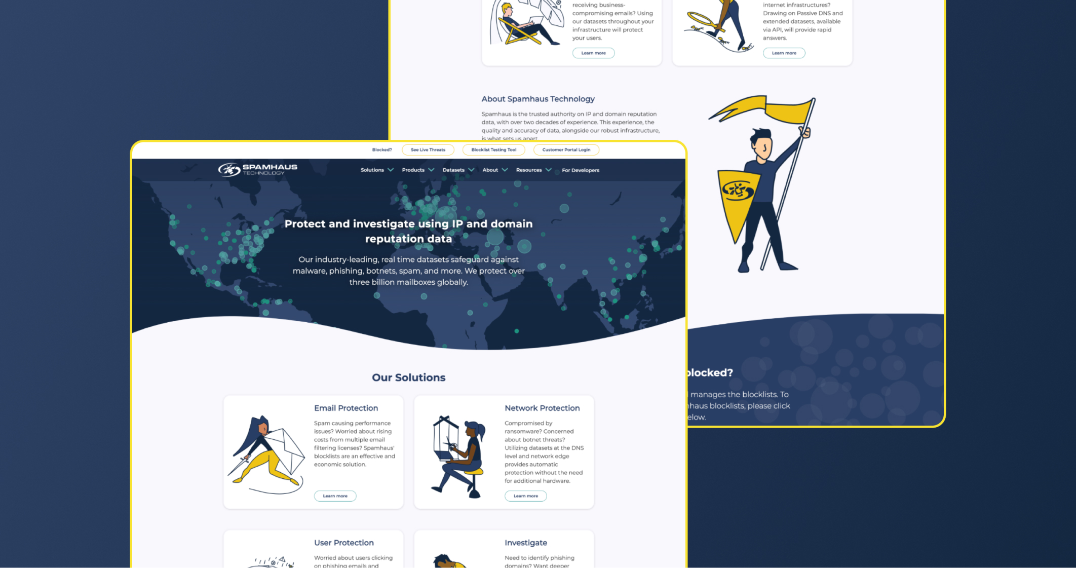 website design screenshots in yellow border